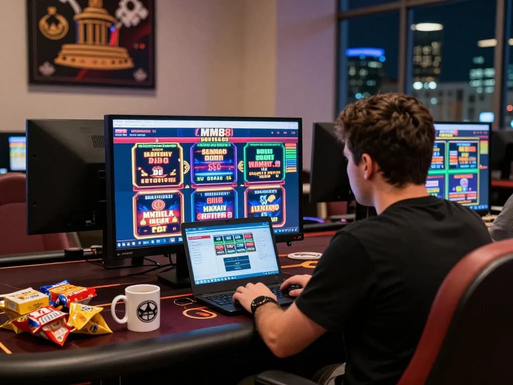 Player engaging with MM88 online betting in a vibrant casino environment.