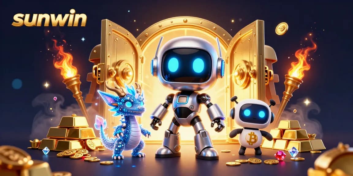 Experience thrilling gaming adventures with sunwin's vibrant 3D casino illustration showcasing digital treasures.