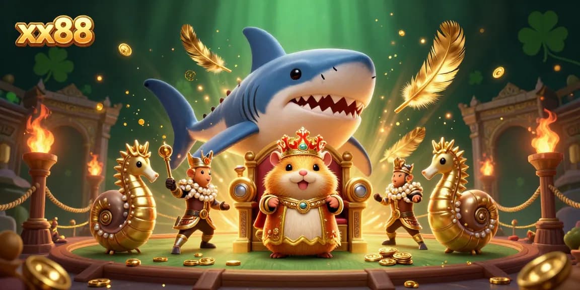 Engage in thrilling gameplay with xx88's dynamic casino scene featuring a fierce golden hamster king.