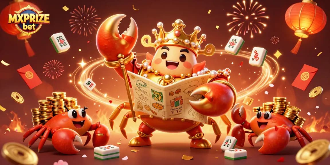 Engage with exciting MXPRIZE bet where a golden crab and hermit crab servants celebrate victory in a vibrant casino.