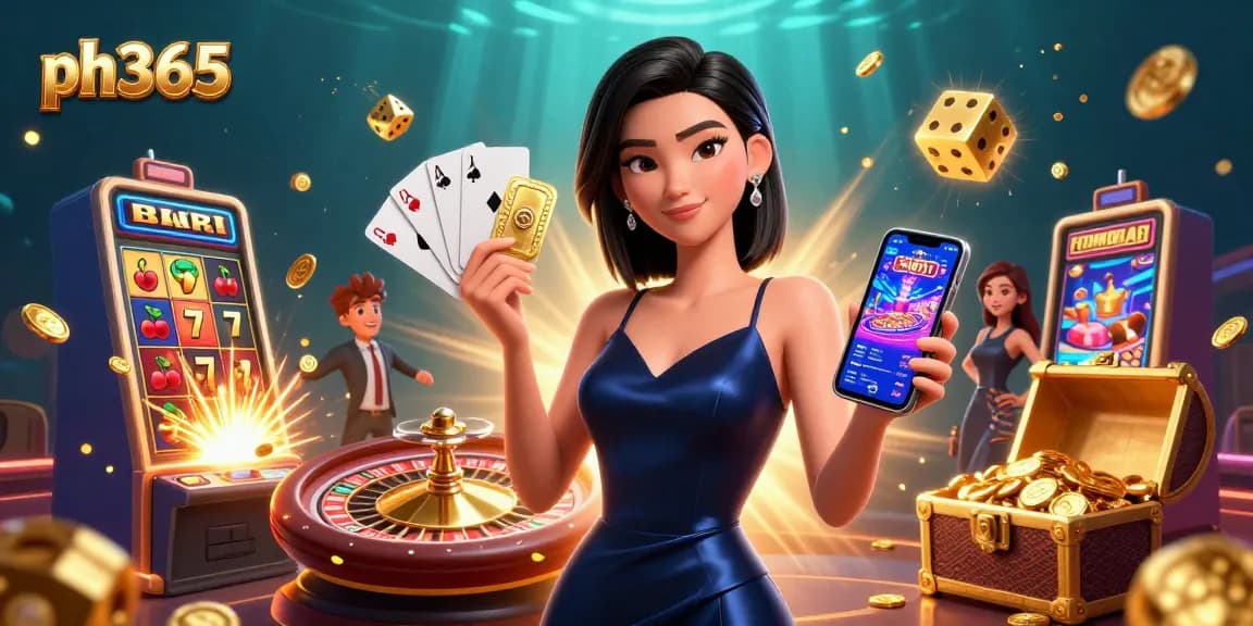 Catch thrilling moments at ph365 with a stunning Asian woman enjoying casino games and promotions.