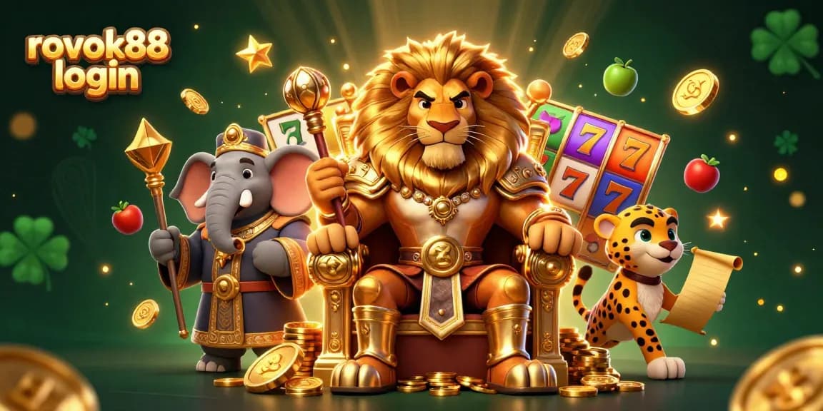 Experience the excitement of rokok88 login as the lion king oversees a vibrant casino scene!