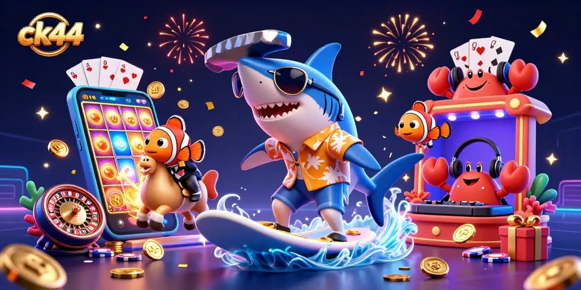 Experience thrilling entertainment at ck444 casino with a vibrant scene of gambling characters.
