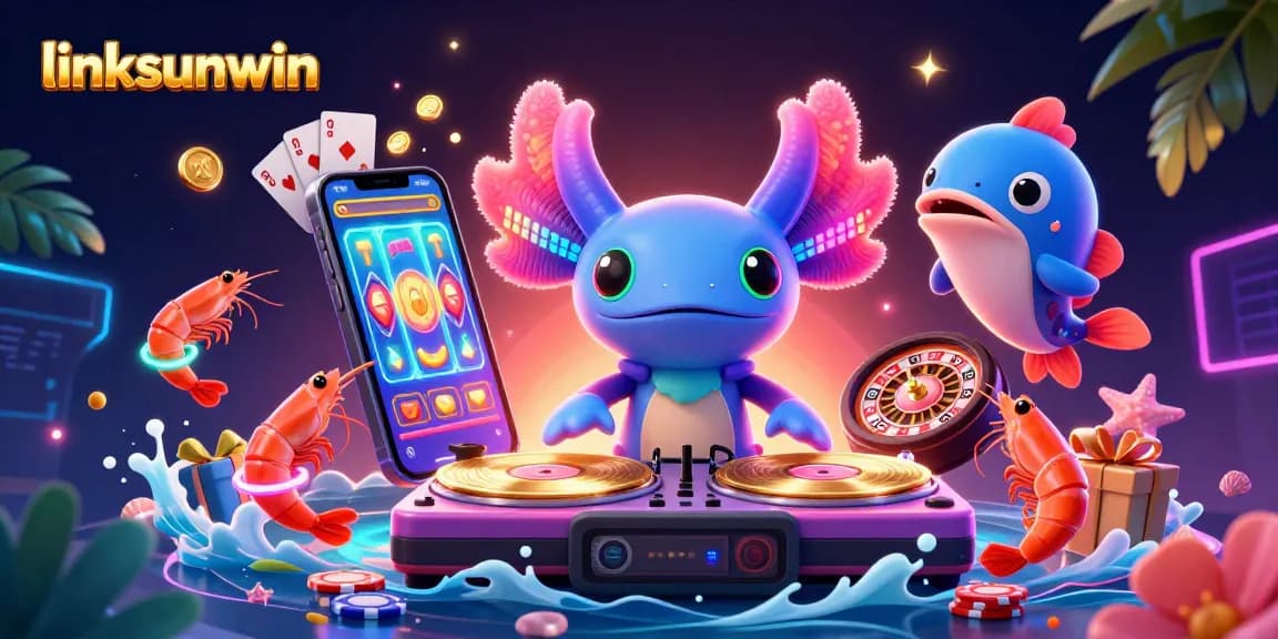 Experience the excitement of linksunwin with vibrant scenes of animated gambling action in a casino setting.