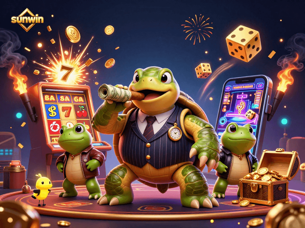 Experience thrilling gameplay at sunwin, featuring a massive slot machine jackpot explosion with vibrant casino lights.