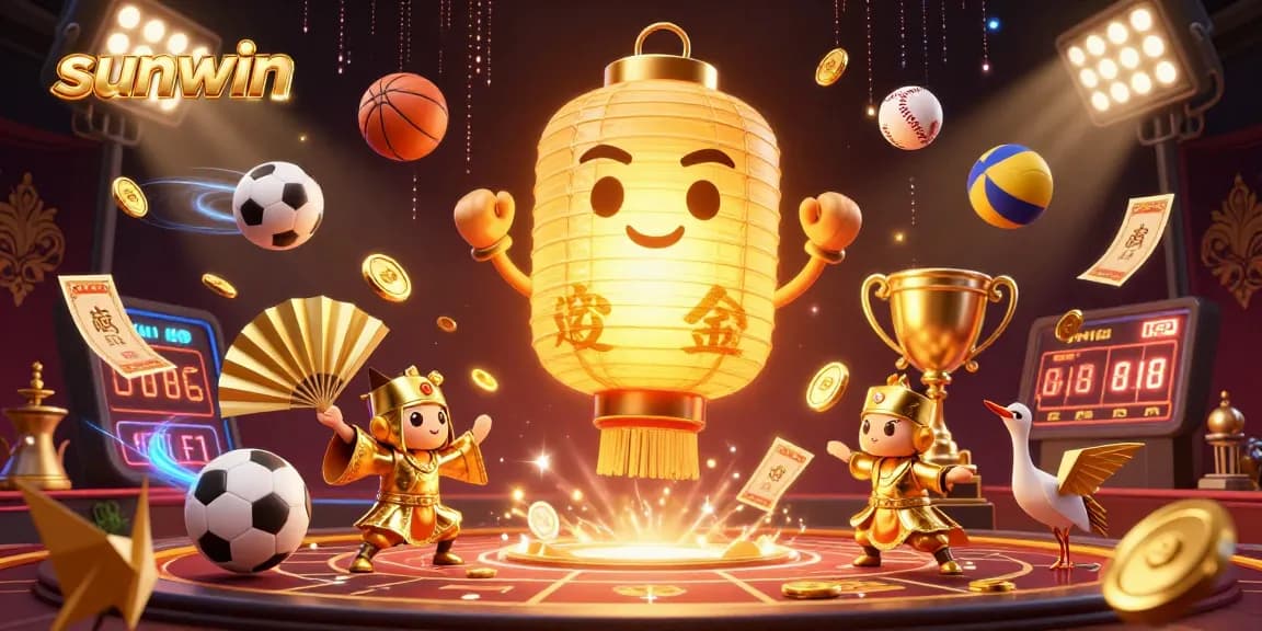 Engaging scene illustrating sunwin’s vibrant casino experiences with golden lantern spirit and activating elements.