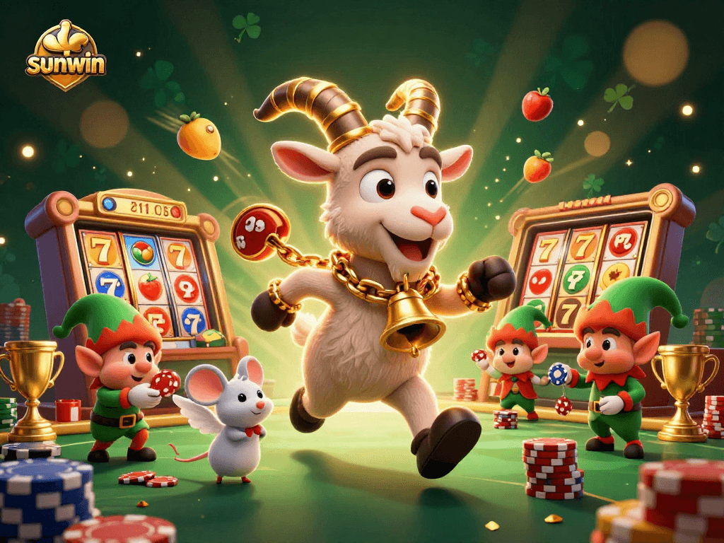 Experience winning strategies at sunwin casino with a festive 3D casino illustration.
