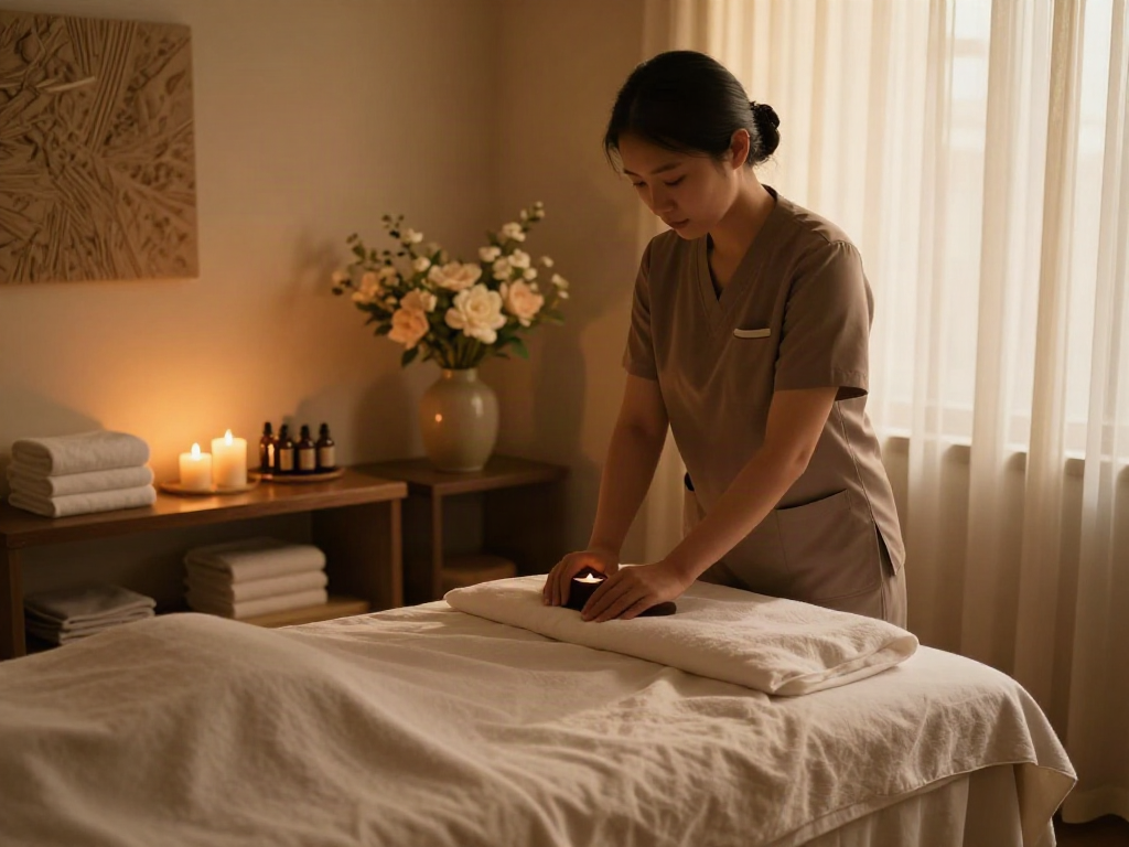 Soothing 주안출장마사지 spa scene with peaceful ambiance and aromatic oils.