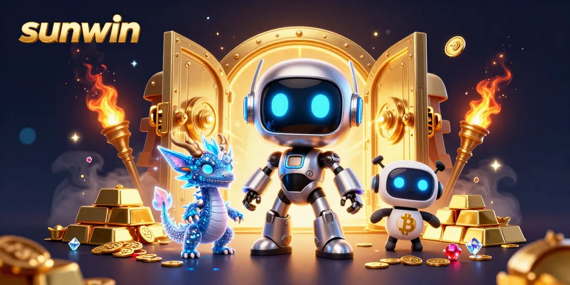 Experience thrilling gaming adventures with sunwin's vibrant 3D casino illustration showcasing digital treasures.