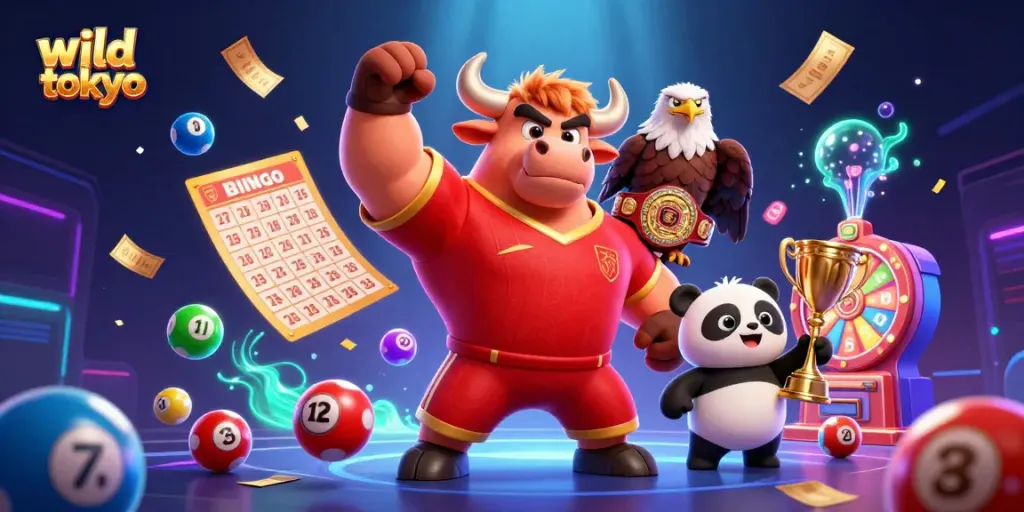 Engage with wild tokyo through a vibrant 3D scene of winning characters and casino elements.