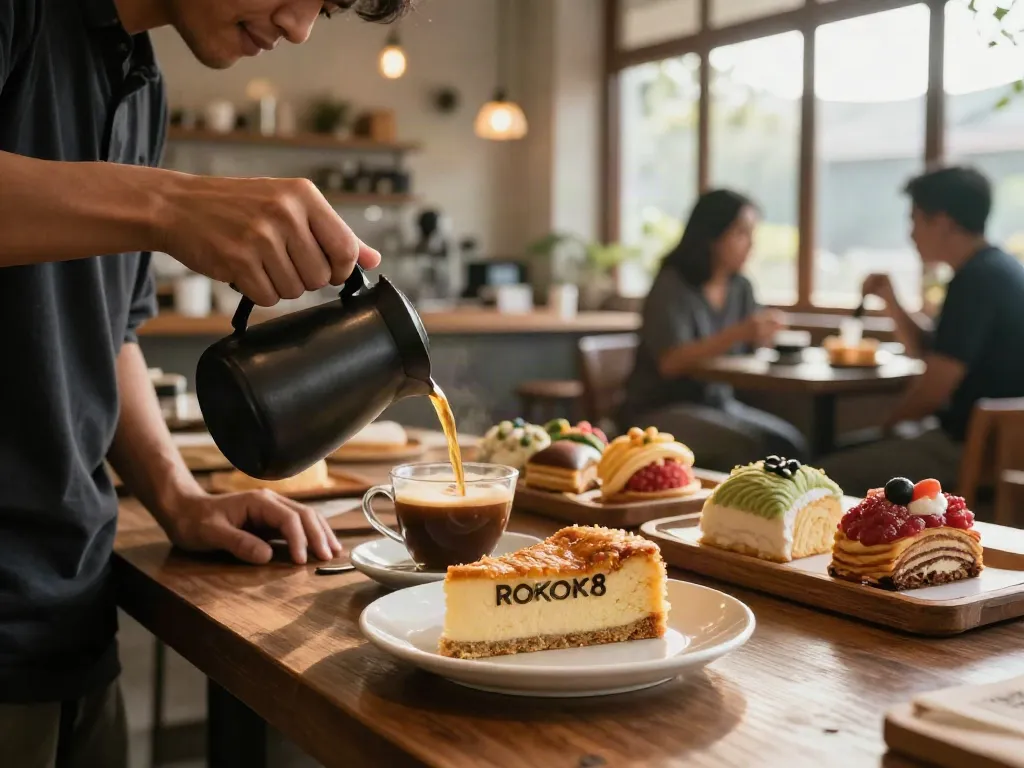 Enjoying ROKOK88 slot bolu bakar with freshly brewed coffee at a cozy café in Bandung.