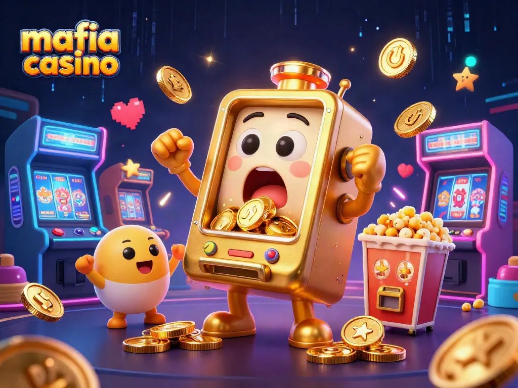 Experience thrilling wins at mafia casino with this vibrant slot machine scene celebrating jackpots.